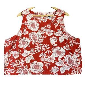 Old Navy Crop Tank Top 2XL Orange Floral Woven Linen Blend Button Back Tropical
